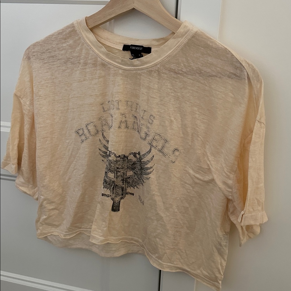 Forever 21 Cream Graphic Short Sleeve Tee